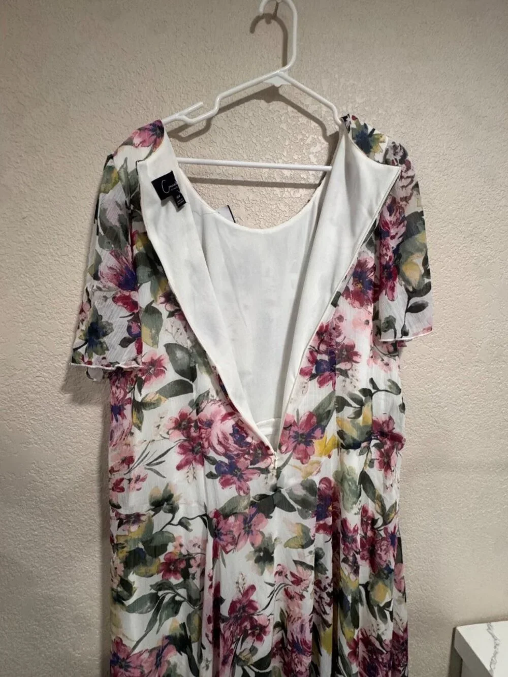 Floral Chiffon Midi Dress With Flutter Sleeves & Scoop Neckline By Connected